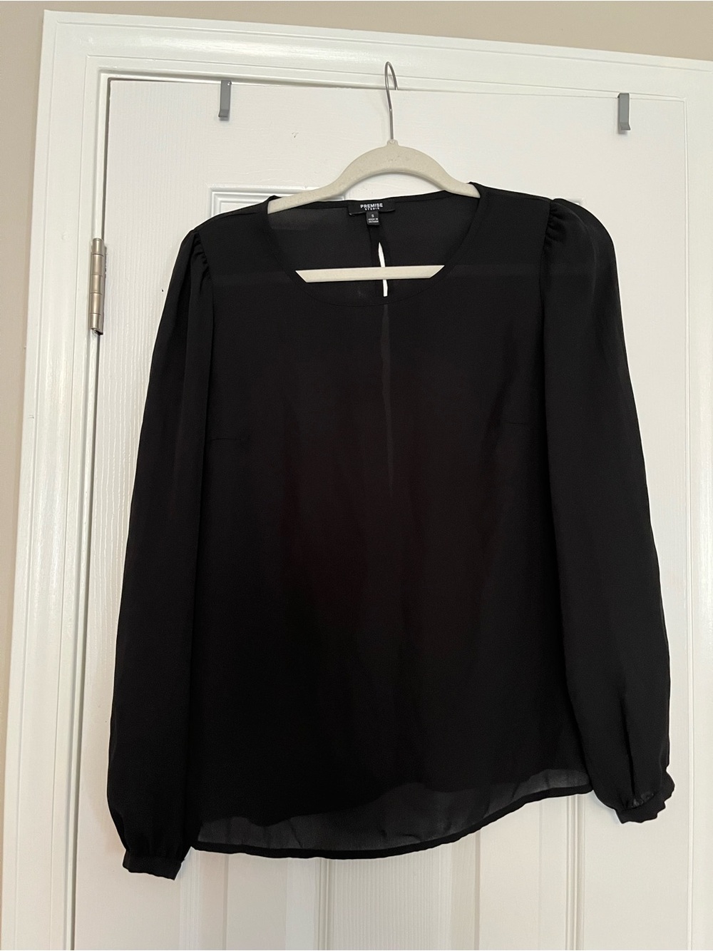 Premise Black Sheer Square-Neck Long-Sleeve Blouse